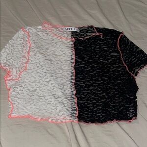 Love J Two-Tone Lace Top with Pink Trim